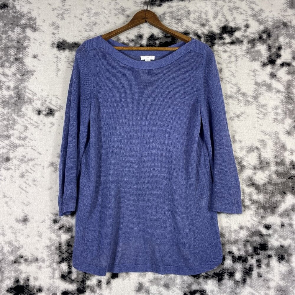 J‎ Jill Top Womens Size PS Blue Linen Viscose Knit Long Sleeve Comfort Casual